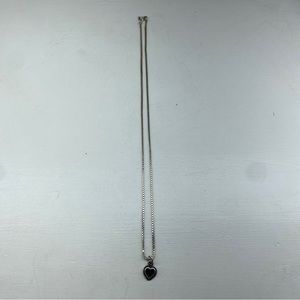 Sterling Silver Necklace With Turquoise Chip Heart Pendant